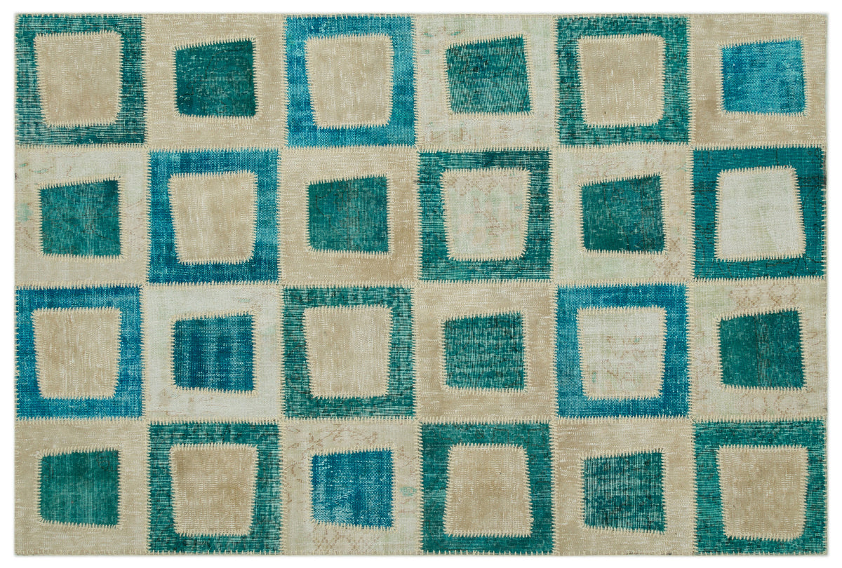 Turquoise  Over Dyed Patchwork Unique Rug 5&#39;3&#39;&#39; x 7&#39;11&#39;&#39; ft 160 x 242 cm