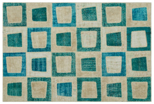 Turquoise  Over Dyed Patchwork Unique Rug 5'3'' x 7'11'' ft 160 x 242 cm