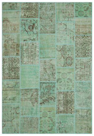 Green Over Dyed Patchwork Unique Rug 6'3'' x 9'3'' ft 191 x 283 cm