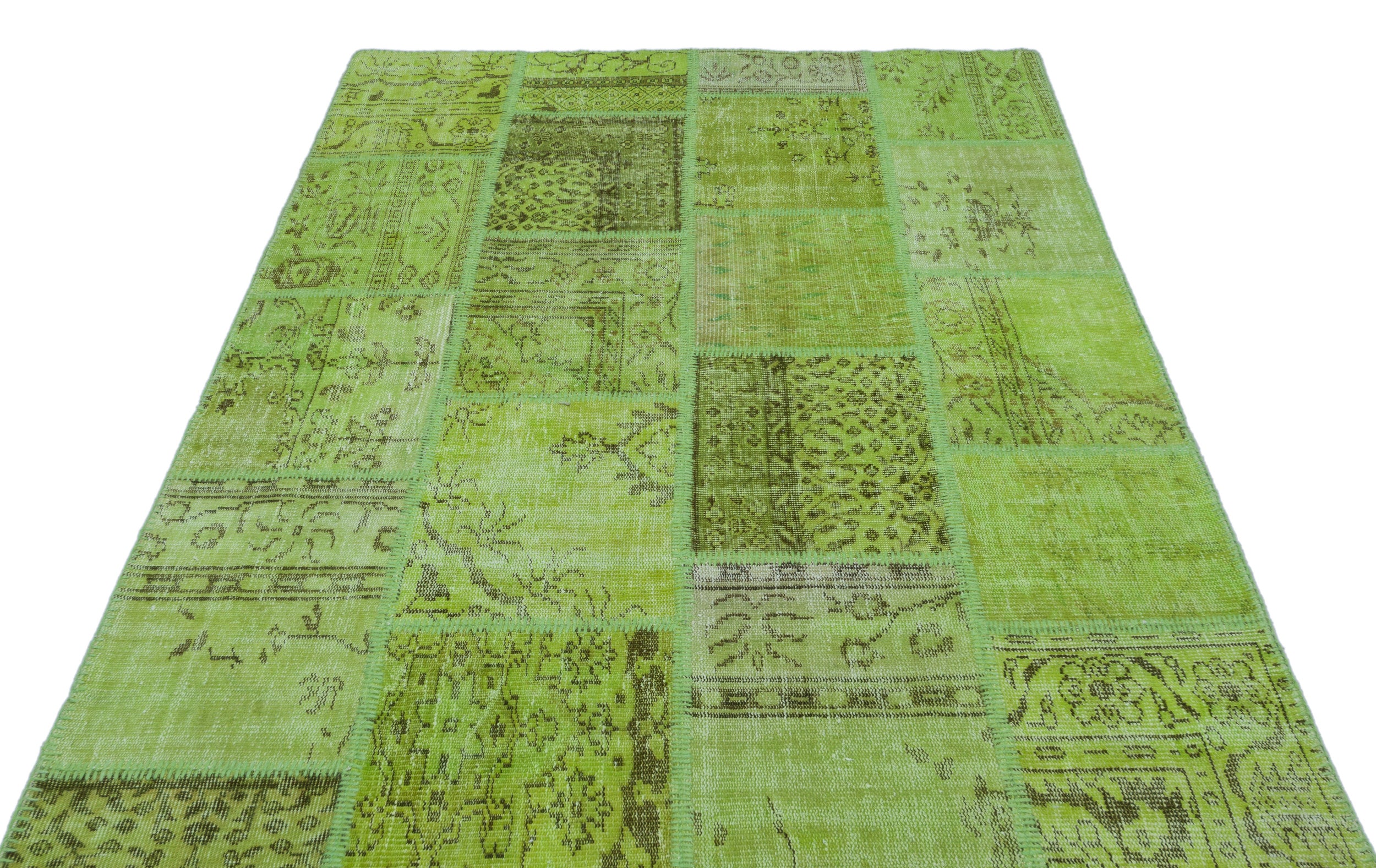 Green Over Dyed Patchwork Unique Rug 5'3'' x 7'7'' ft 160 x 230 cm