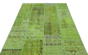 Green Over Dyed Patchwork Unique Rug 5'3'' x 7'7'' ft 160 x 230 cm