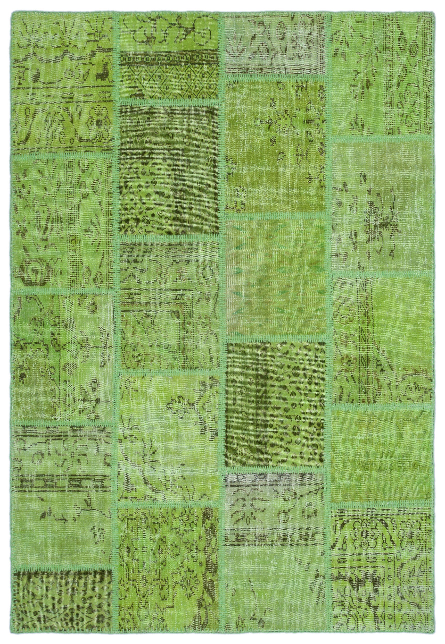 Green Over Dyed Patchwork Unique Rug 5'3'' x 7'7'' ft 160 x 230 cm