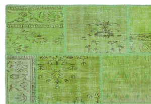 Green Over Dyed Patchwork Unique Rug 5'3'' x 7'7'' ft 160 x 230 cm