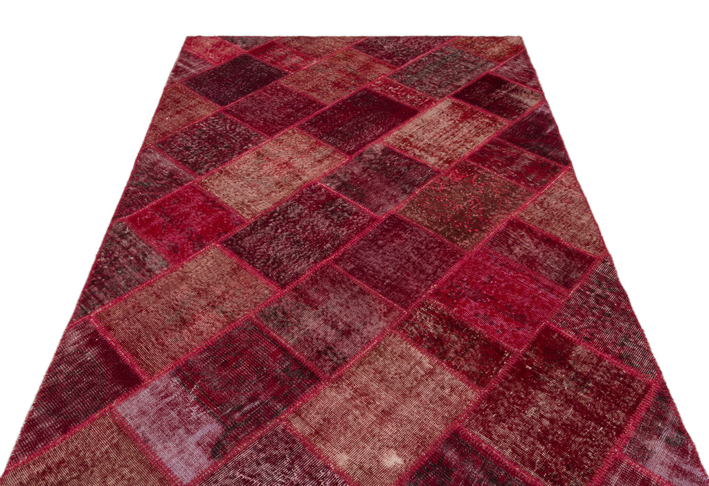 Red Over Dyed Patchwork Unique Rug 5'3'' x 7'7'' ft 160 x 230 cm
