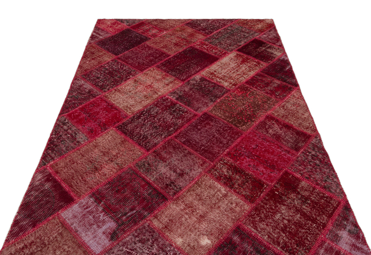 Red Over Dyed Patchwork Unique Rug 5&#39;3&#39;&#39; x 7&#39;7&#39;&#39; ft 160 x 230 cm