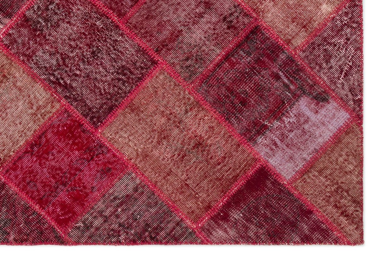 Red Over Dyed Patchwork Unique Rug 5&#39;3&#39;&#39; x 7&#39;7&#39;&#39; ft 160 x 230 cm