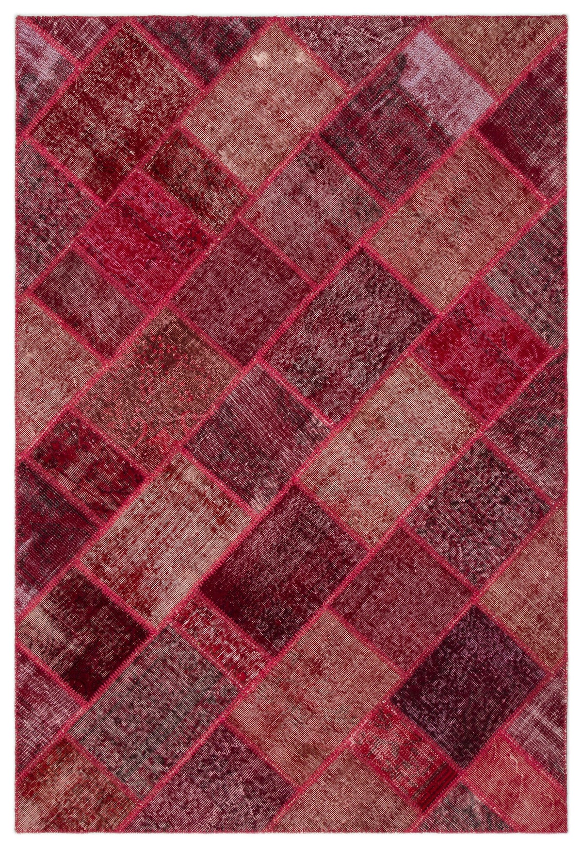 Red Over Dyed Patchwork Unique Rug 5&#39;3&#39;&#39; x 7&#39;7&#39;&#39; ft 160 x 230 cm