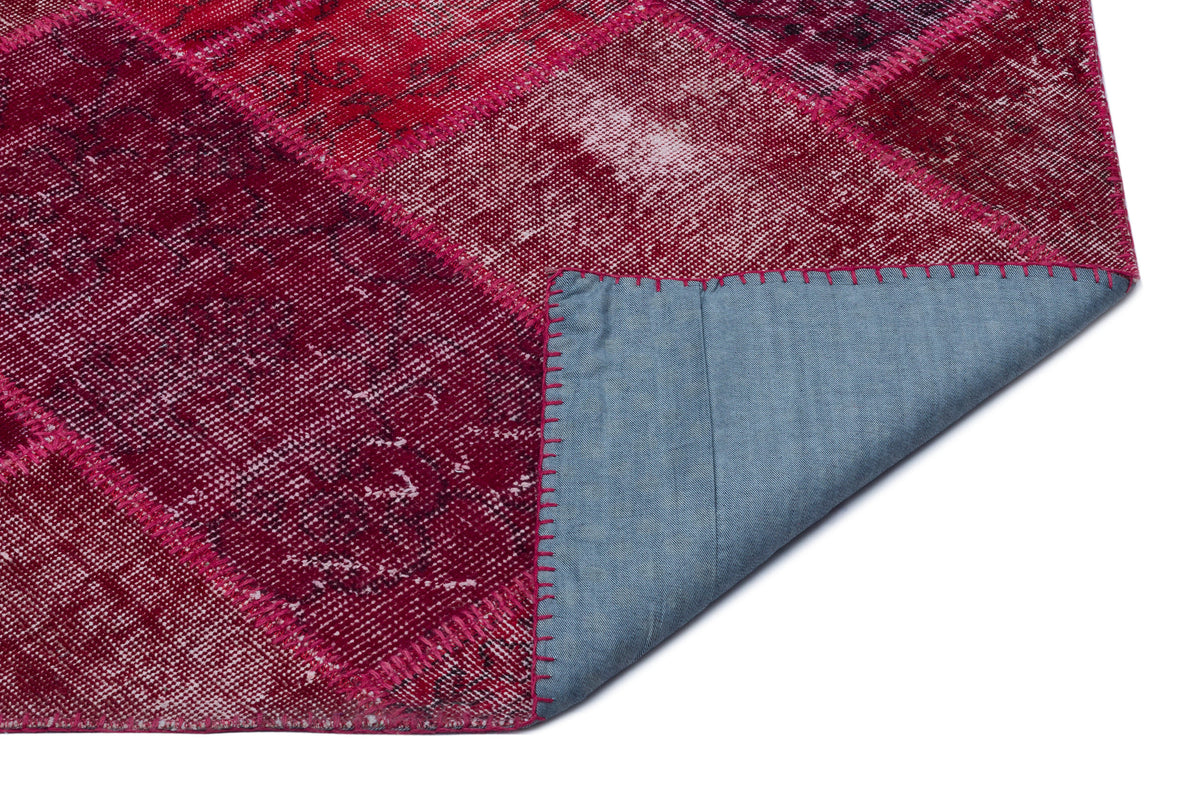 Red Over Dyed Patchwork Unique Rug 5&#39;3&#39;&#39; x 7&#39;7&#39;&#39; ft 160 x 230 cm