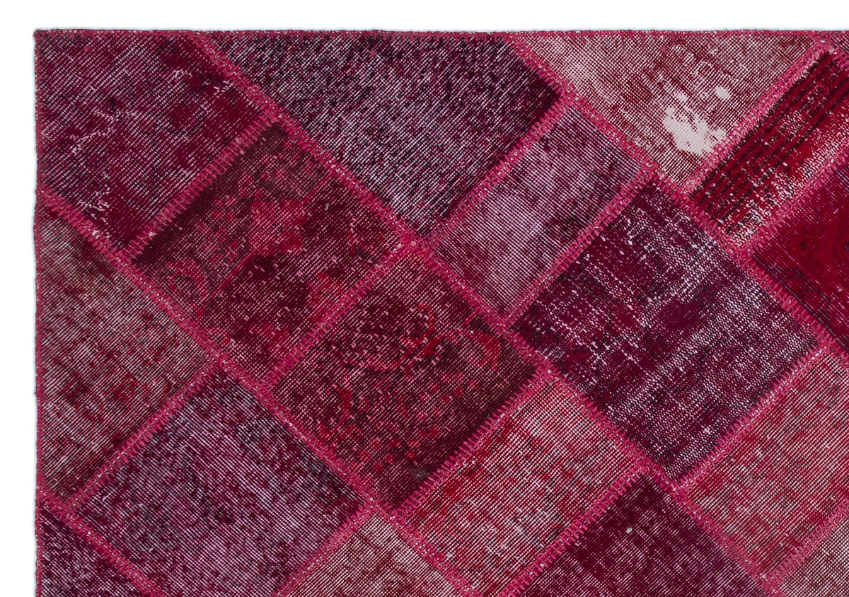 Red Over Dyed Patchwork Unique Rug 5&#39;3&#39;&#39; x 7&#39;7&#39;&#39; ft 160 x 230 cm