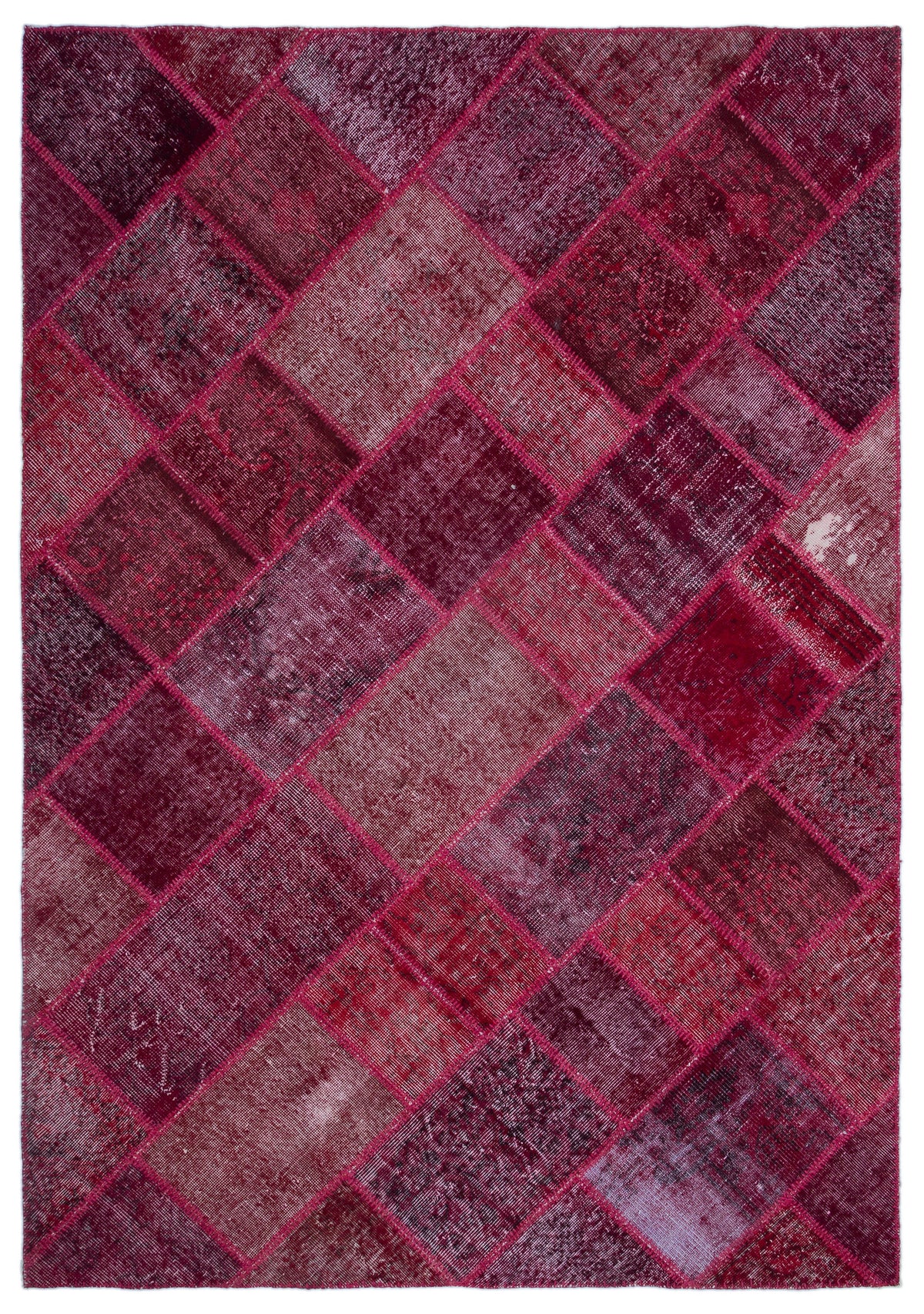 Red Over Dyed Patchwork Unique Rug 5&#39;3&#39;&#39; x 7&#39;7&#39;&#39; ft 160 x 230 cm