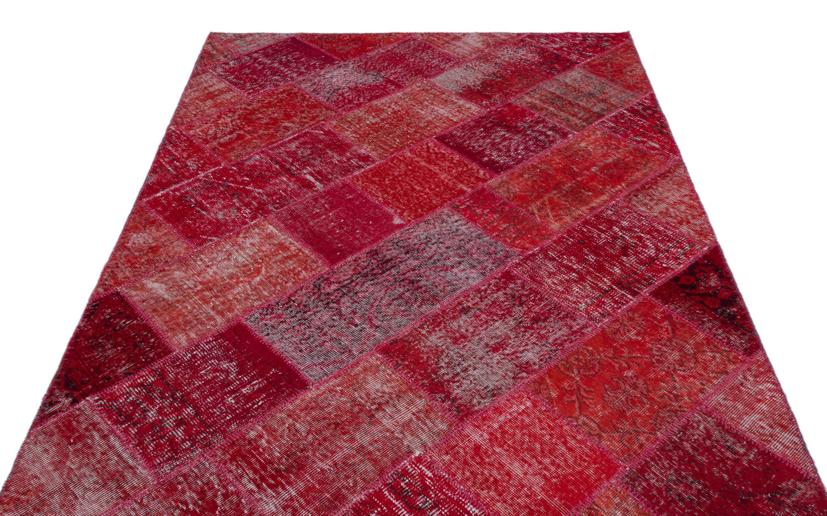 Red Over Dyed Patchwork Unique Rug 5&#39;3&#39;&#39; x 7&#39;7&#39;&#39; ft 160 x 230 cm