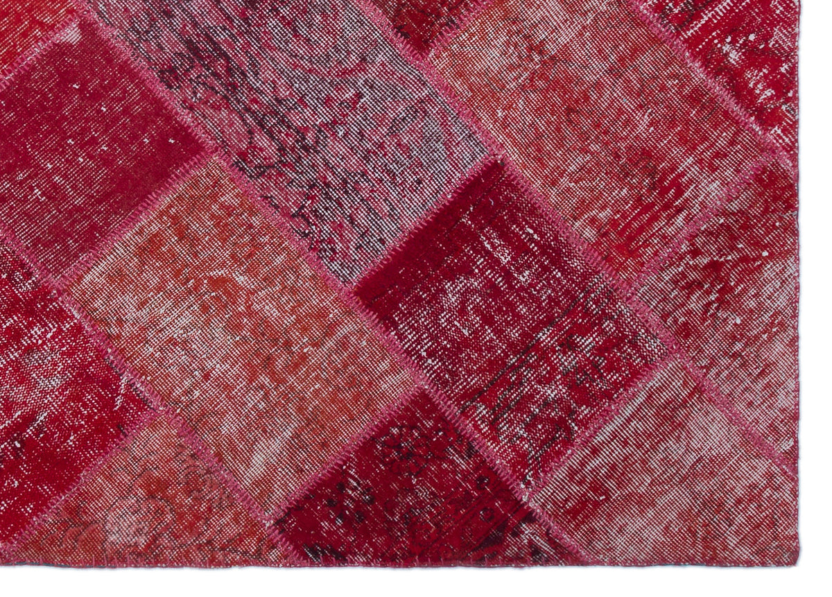Red Over Dyed Patchwork Unique Rug 5&#39;3&#39;&#39; x 7&#39;7&#39;&#39; ft 160 x 230 cm