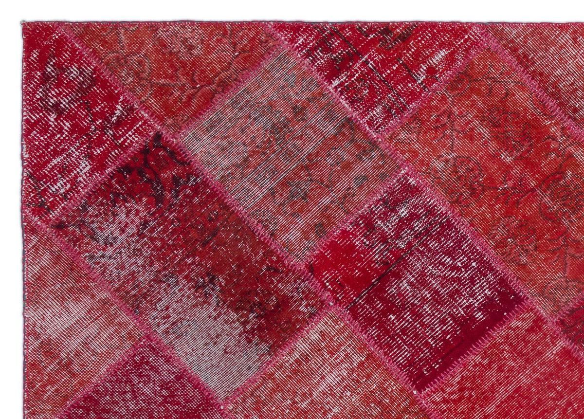 Red Over Dyed Patchwork Unique Rug 5&#39;3&#39;&#39; x 7&#39;7&#39;&#39; ft 160 x 230 cm