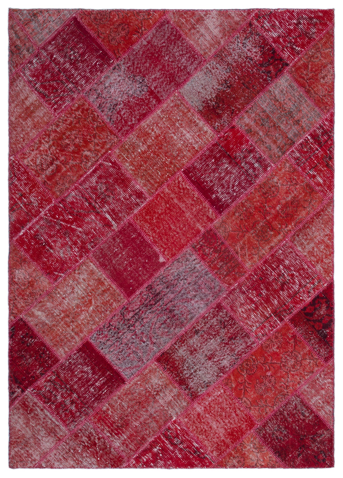 Red Over Dyed Patchwork Unique Rug 5&#39;3&#39;&#39; x 7&#39;7&#39;&#39; ft 160 x 230 cm