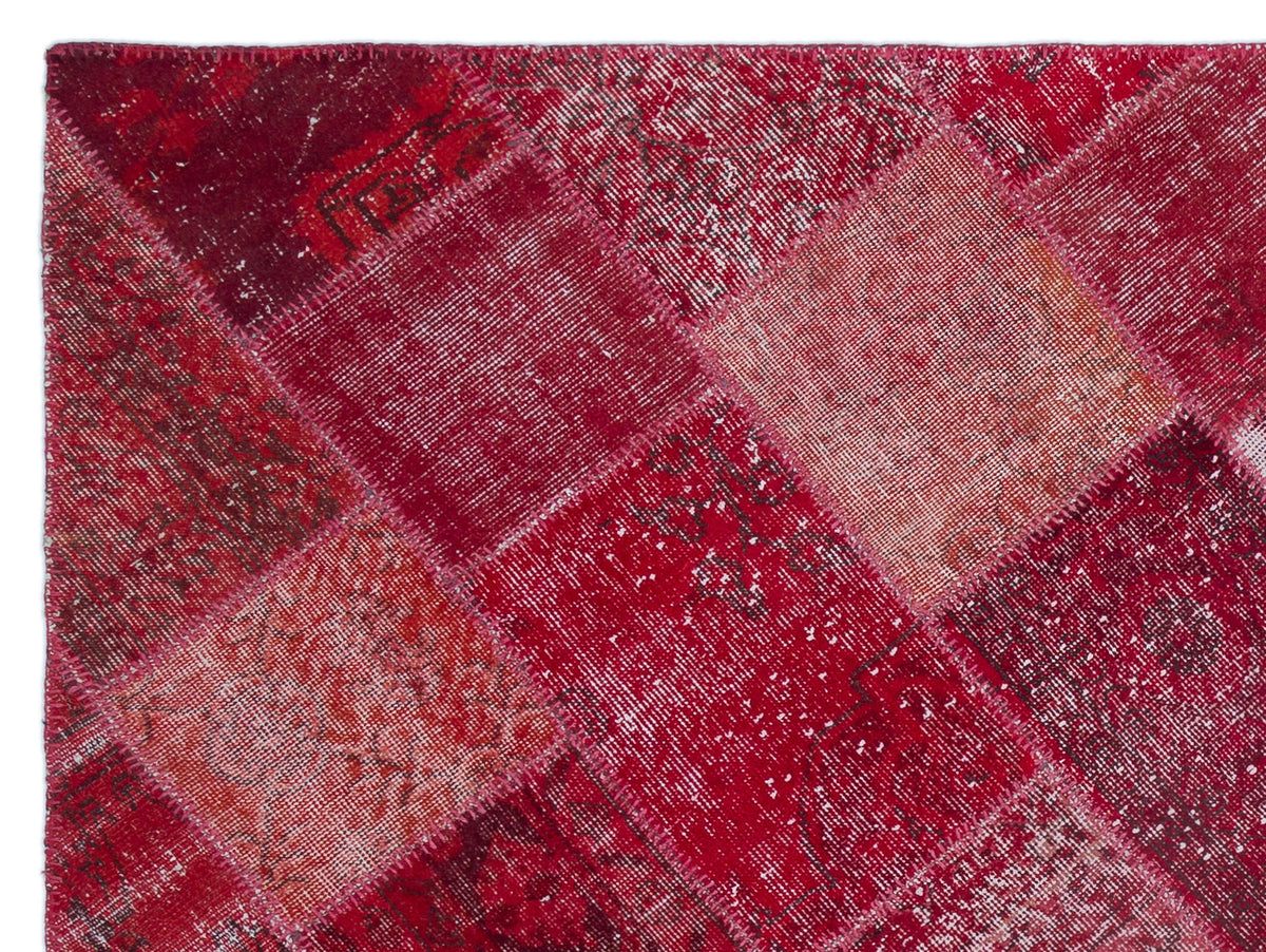 Red Over Dyed Patchwork Unique Rug 5&#39;3&#39;&#39; x 7&#39;7&#39;&#39; ft 160 x 230 cm