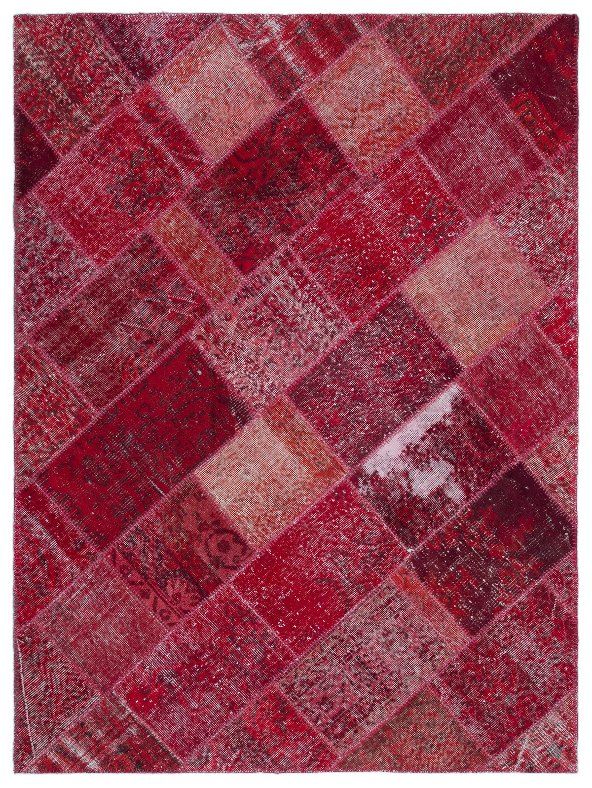 Red Over Dyed Patchwork Unique Rug 5&#39;3&#39;&#39; x 7&#39;7&#39;&#39; ft 160 x 230 cm