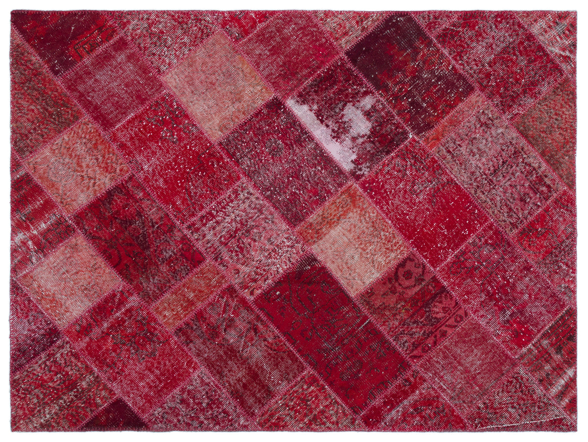 Red Over Dyed Patchwork Unique Rug 5&#39;3&#39;&#39; x 7&#39;7&#39;&#39; ft 160 x 230 cm