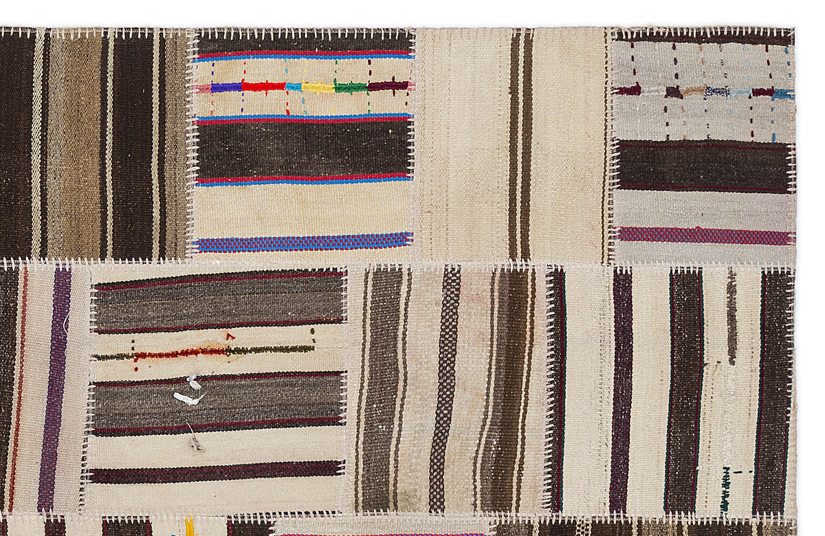 Striped Over Dyed Kilim Patchwork Unique Rug 5&#39;3&#39;&#39; x 7&#39;7&#39;&#39; ft 160 x 230 cm