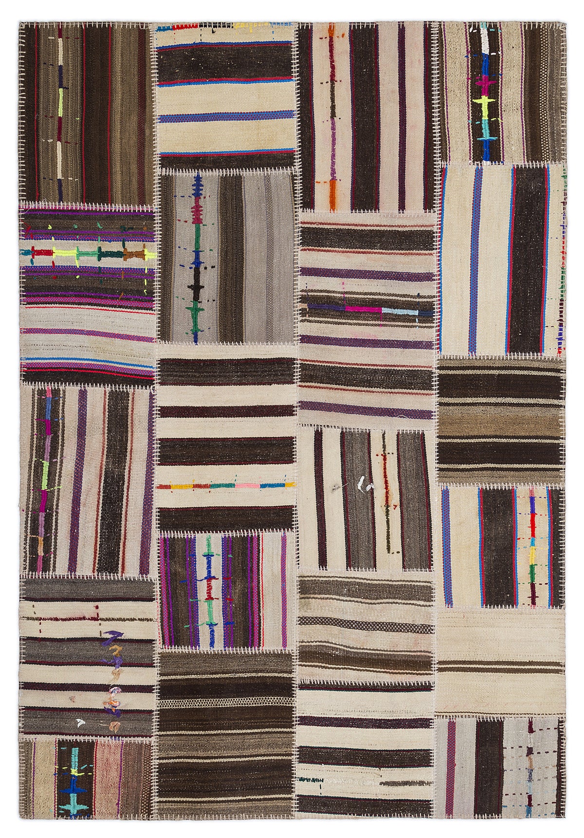 Striped Over Dyed Kilim Patchwork Unique Rug 5&#39;3&#39;&#39; x 7&#39;7&#39;&#39; ft 160 x 230 cm