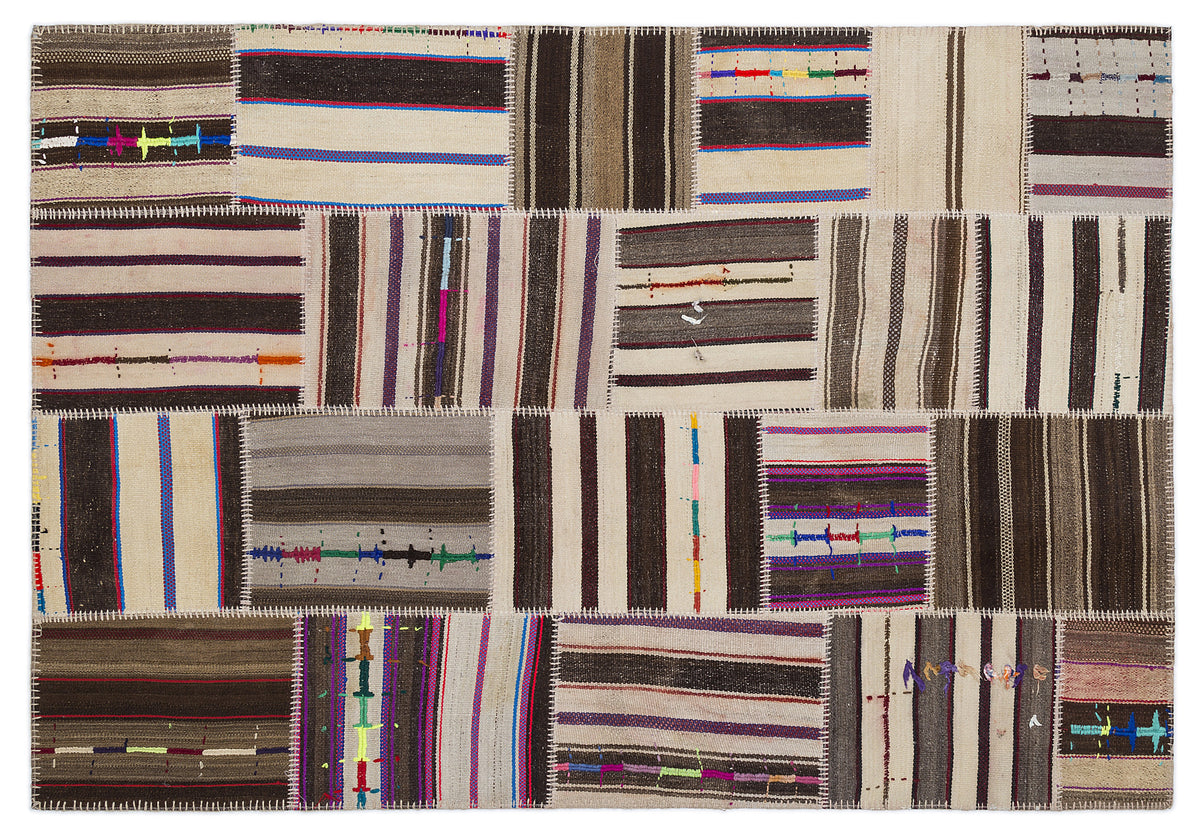 Striped Over Dyed Kilim Patchwork Unique Rug 5&#39;3&#39;&#39; x 7&#39;7&#39;&#39; ft 160 x 230 cm