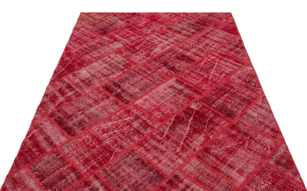 Red Over Dyed Patchwork Unique Rug 5'3'' x 7'7'' ft 160 x 230 cm