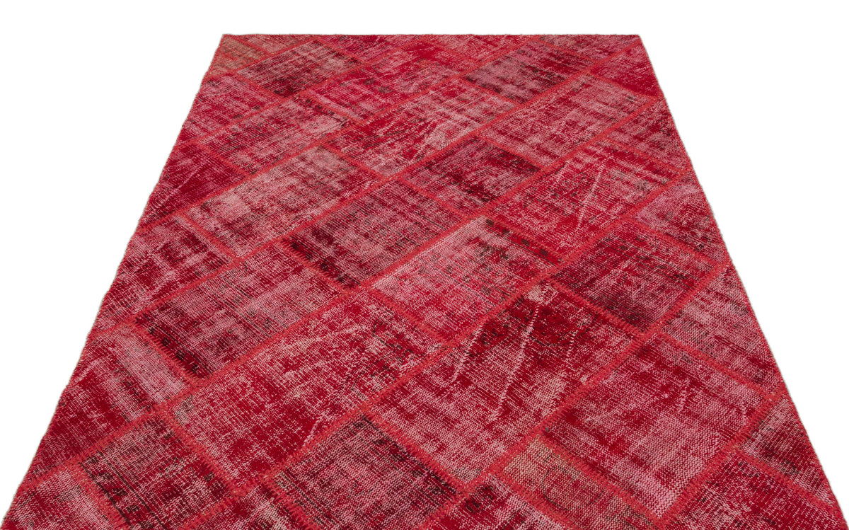 Red Over Dyed Patchwork Unique Rug 5&#39;3&#39;&#39; x 7&#39;7&#39;&#39; ft 160 x 230 cm