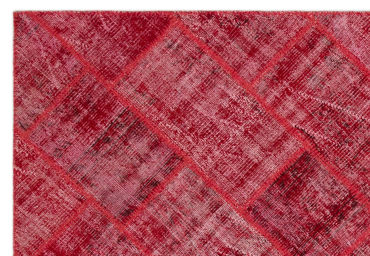 Red Over Dyed Patchwork Unique Rug 5&#39;3&#39;&#39; x 7&#39;7&#39;&#39; ft 160 x 230 cm