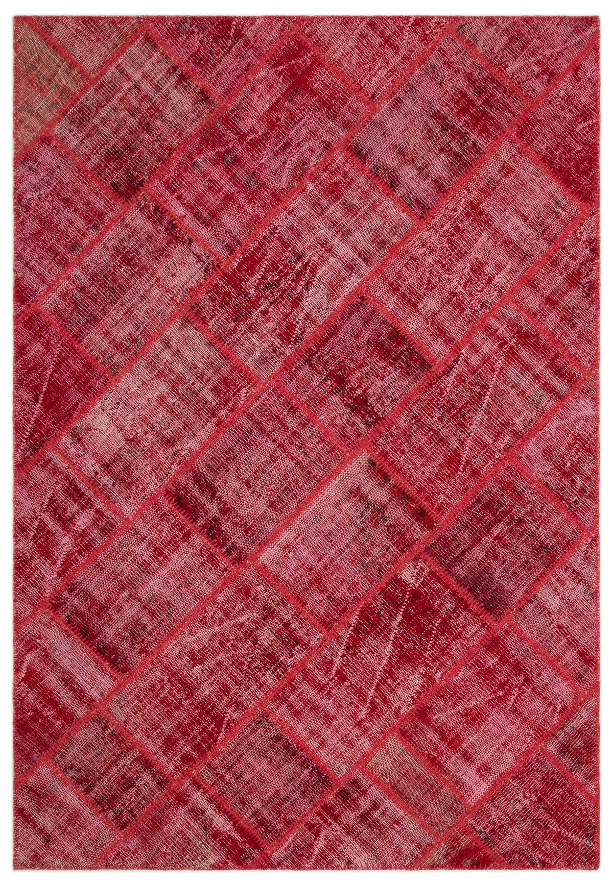 Red Over Dyed Patchwork Unique Rug 5&#39;3&#39;&#39; x 7&#39;7&#39;&#39; ft 160 x 230 cm