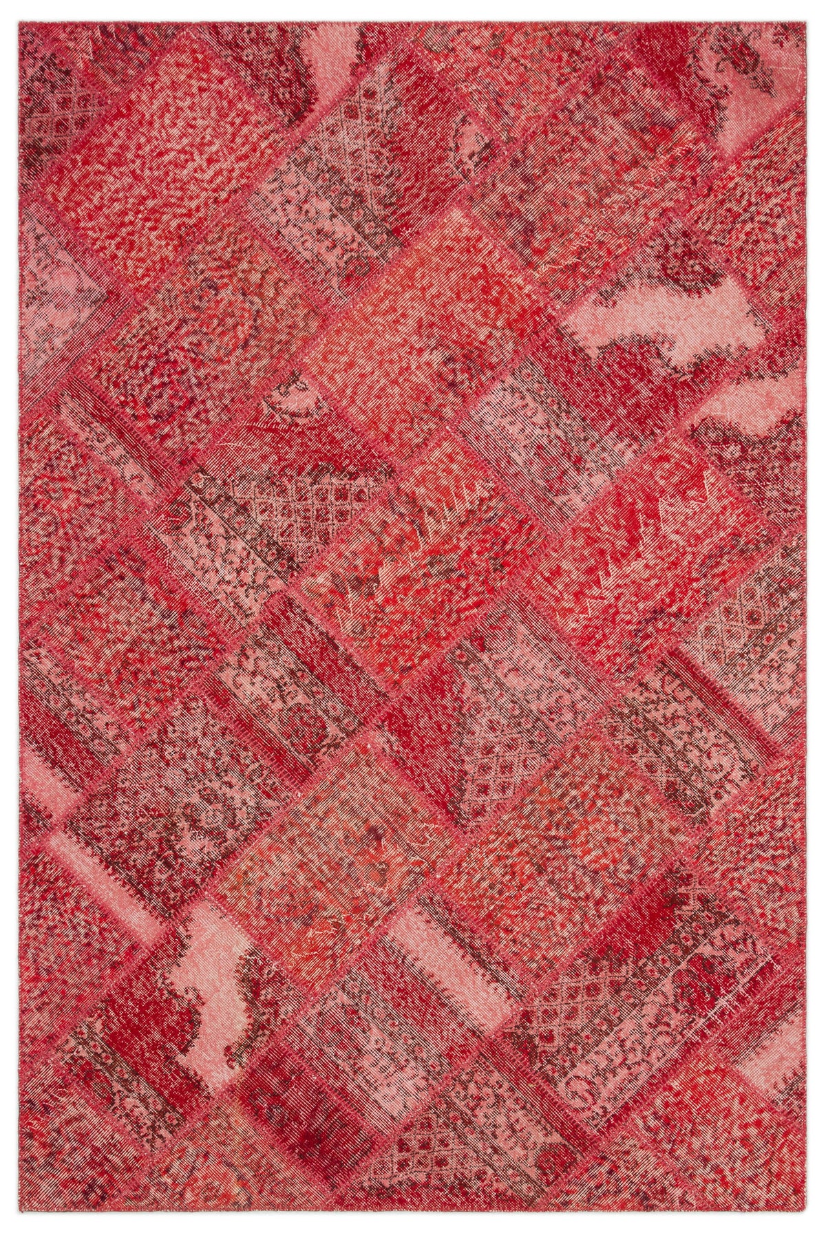 Red Over Dyed Patchwork Unique Rug 5&#39;3&#39;&#39; x 7&#39;7&#39;&#39; ft 160 x 230 cm