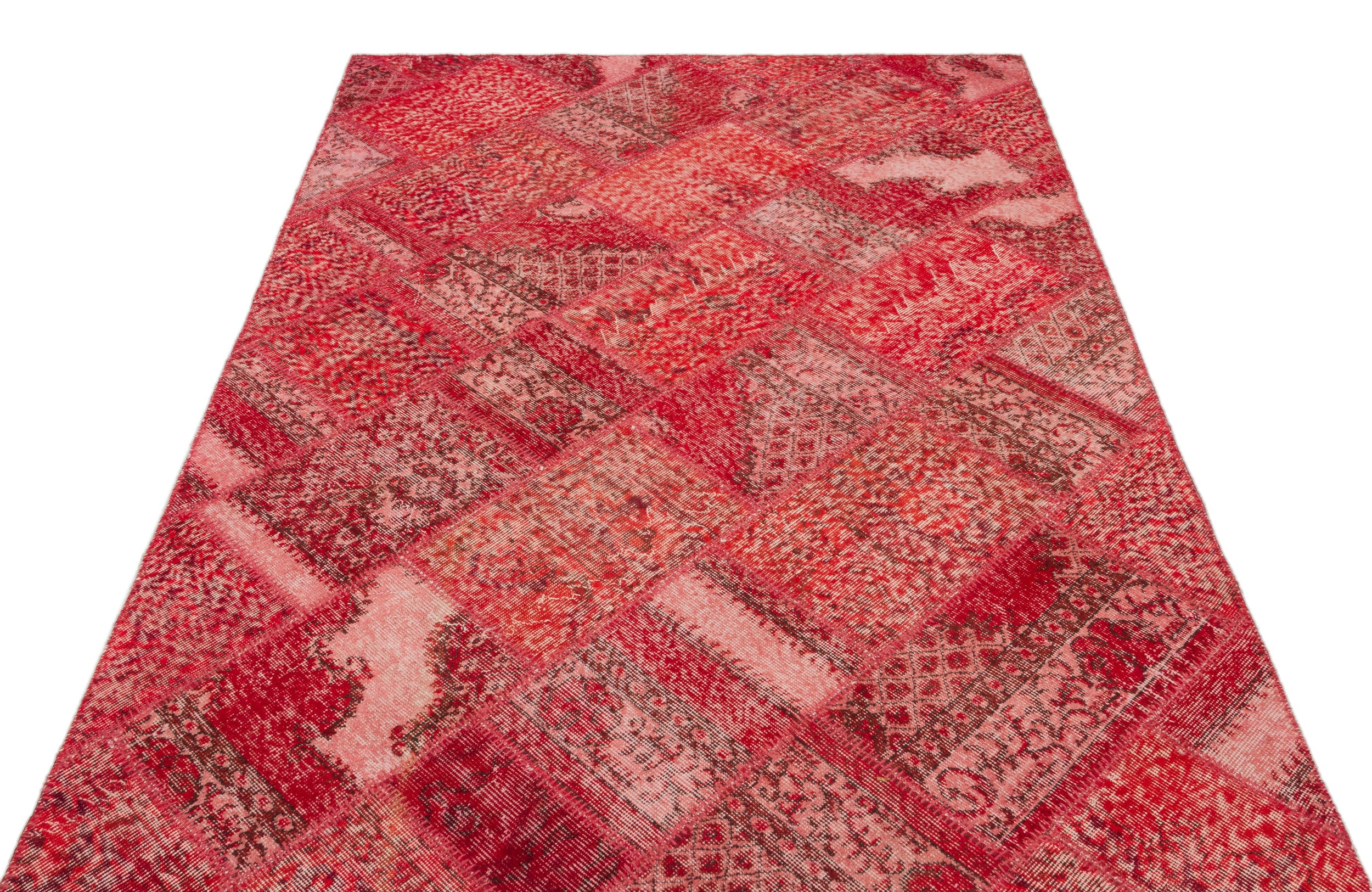 Red Over Dyed Patchwork Unique Rug 5'3'' x 7'7'' ft 160 x 230 cm