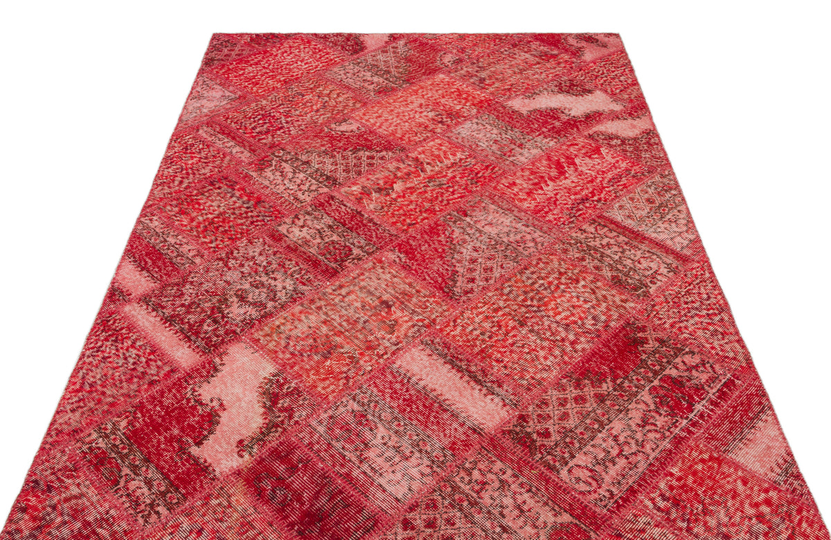 Red Over Dyed Patchwork Unique Rug 5&#39;3&#39;&#39; x 7&#39;7&#39;&#39; ft 160 x 230 cm