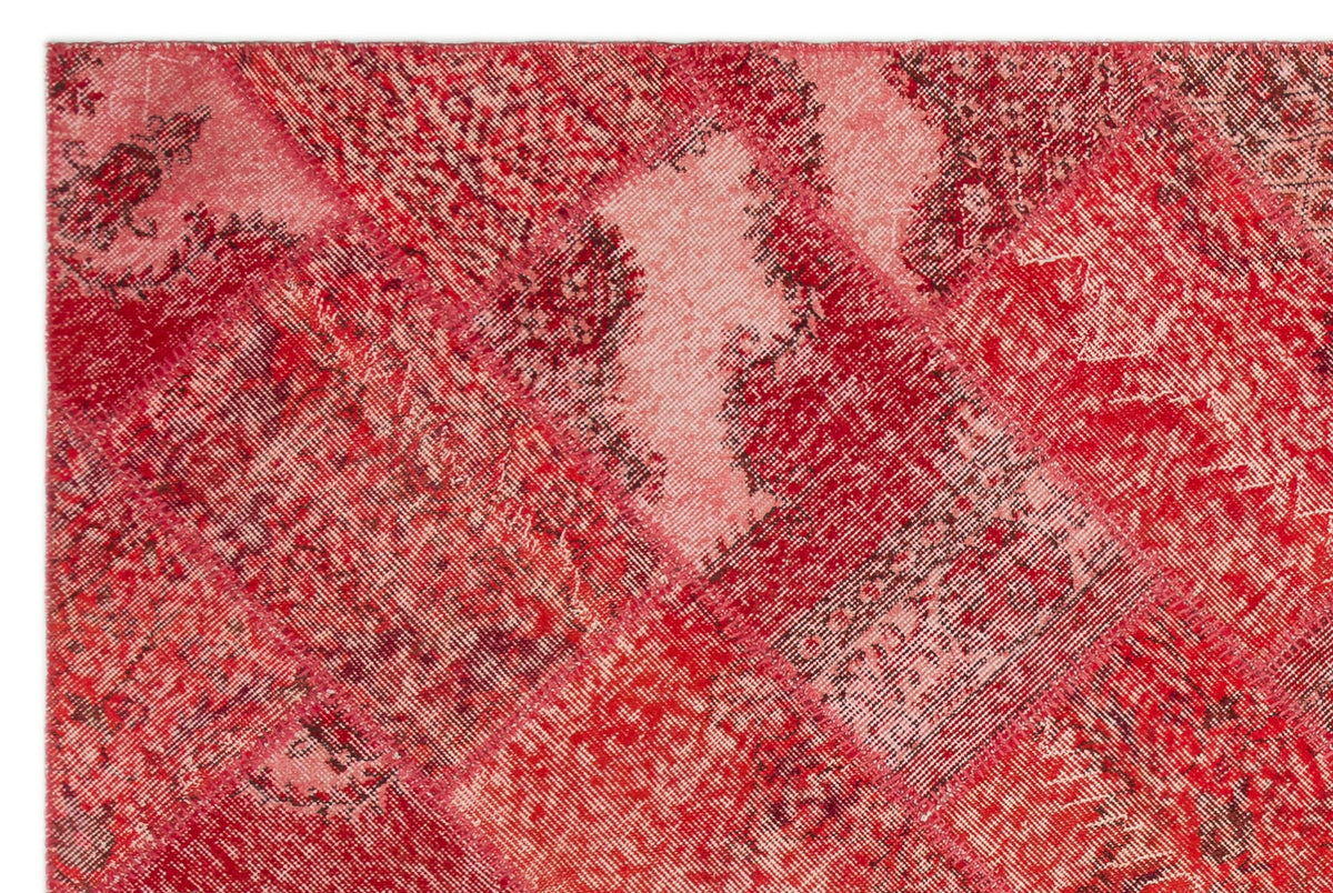 Red Over Dyed Patchwork Unique Rug 5&#39;3&#39;&#39; x 7&#39;7&#39;&#39; ft 160 x 230 cm