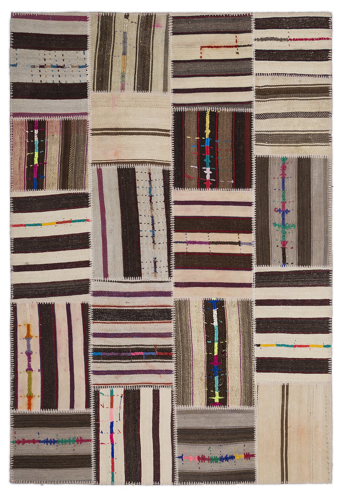 Striped Over Dyed Kilim Patchwork Unique Rug 5&#39;3&#39;&#39; x 7&#39;7&#39;&#39; ft 160 x 230 cm
