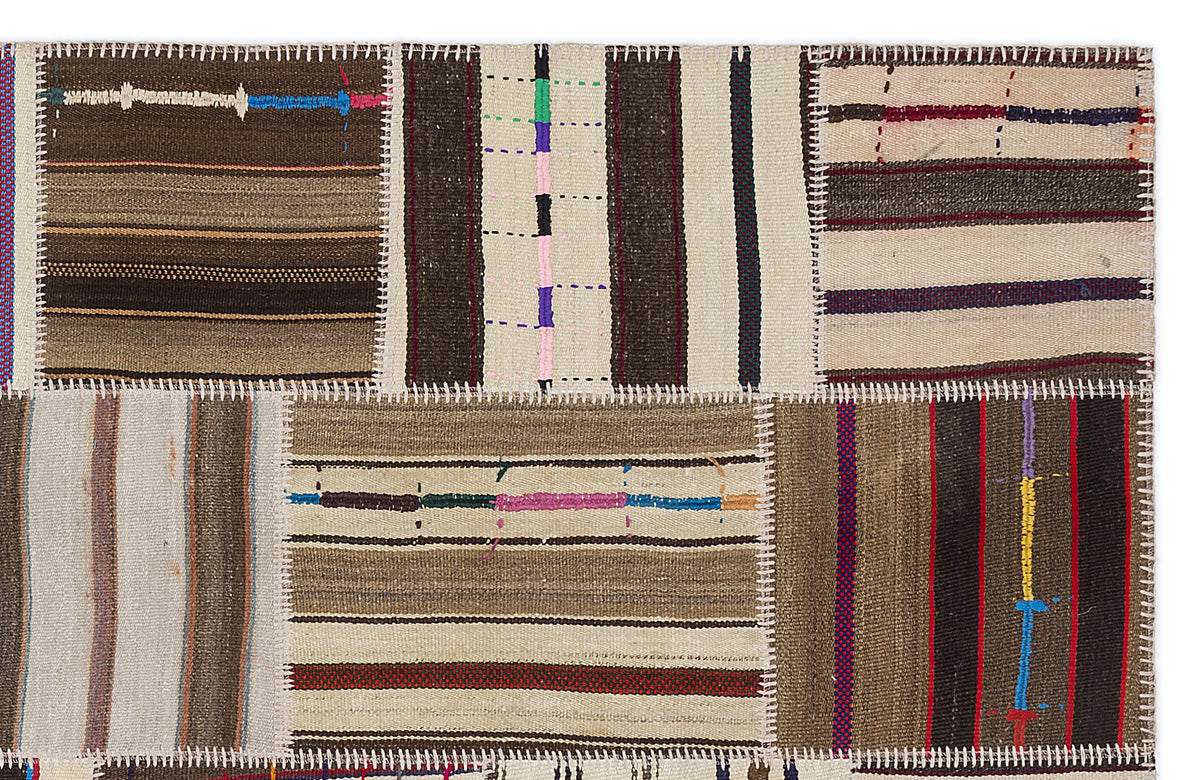Striped Over Dyed Kilim Patchwork Unique Rug 5&#39;3&#39;&#39; x 7&#39;7&#39;&#39; ft 160 x 230 cm