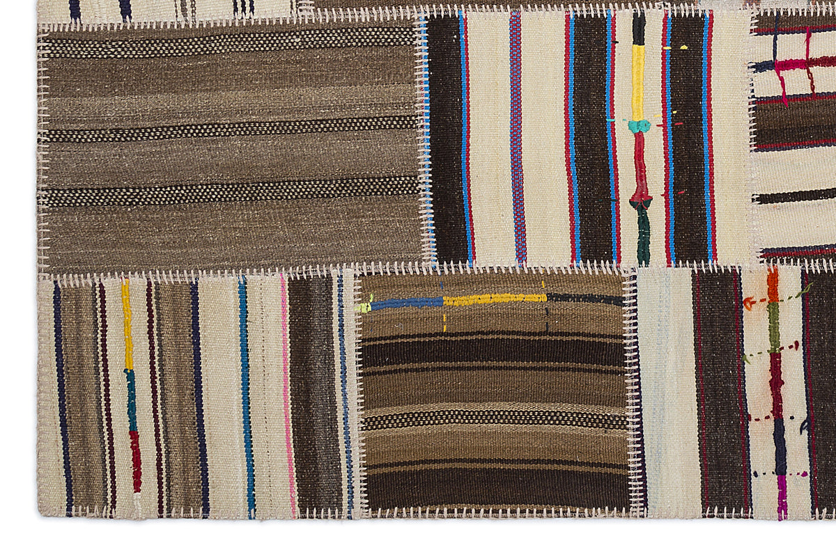 Striped Over Dyed Kilim Patchwork Unique Rug 5&#39;3&#39;&#39; x 7&#39;7&#39;&#39; ft 160 x 230 cm