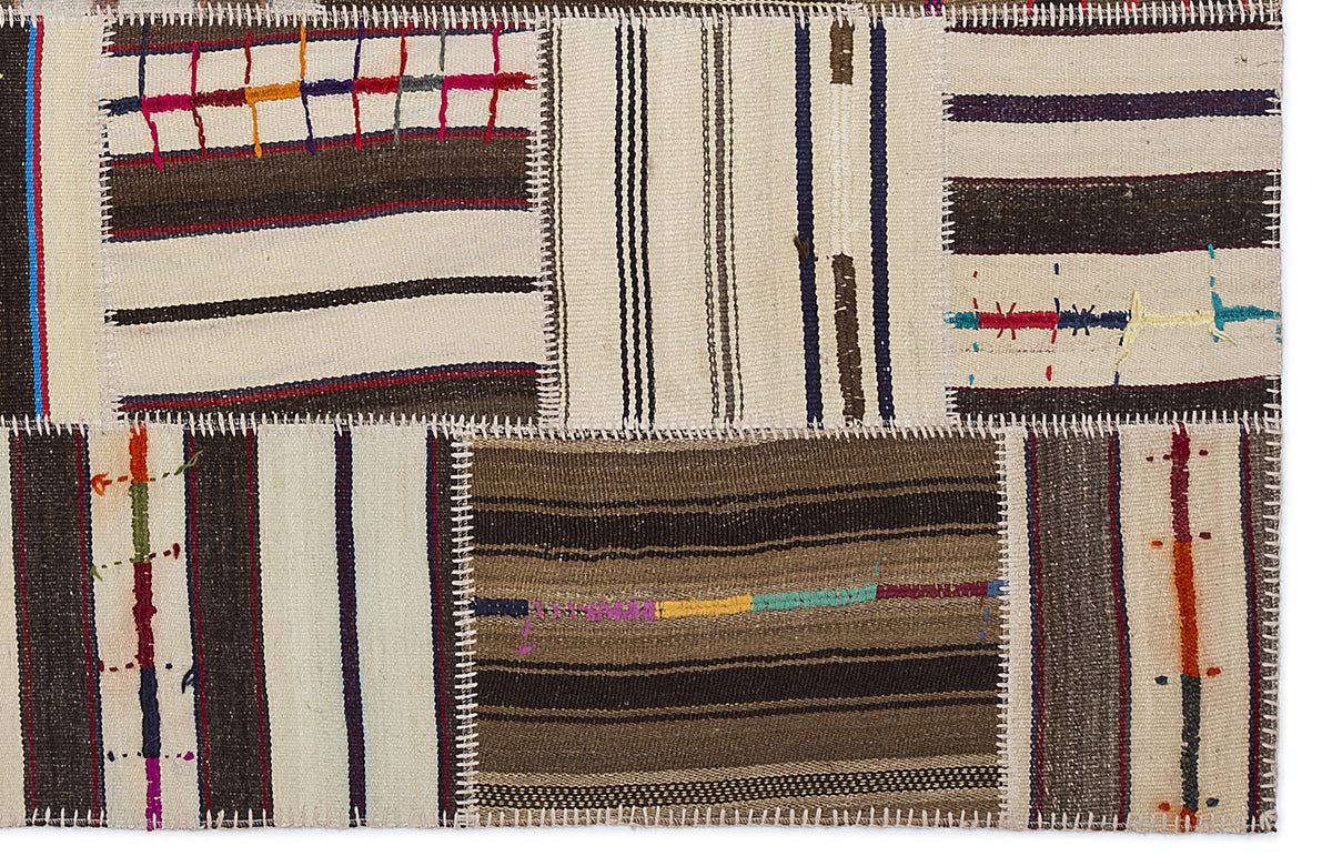 Striped Over Dyed Kilim Patchwork Unique Rug 5&#39;3&#39;&#39; x 7&#39;7&#39;&#39; ft 160 x 230 cm