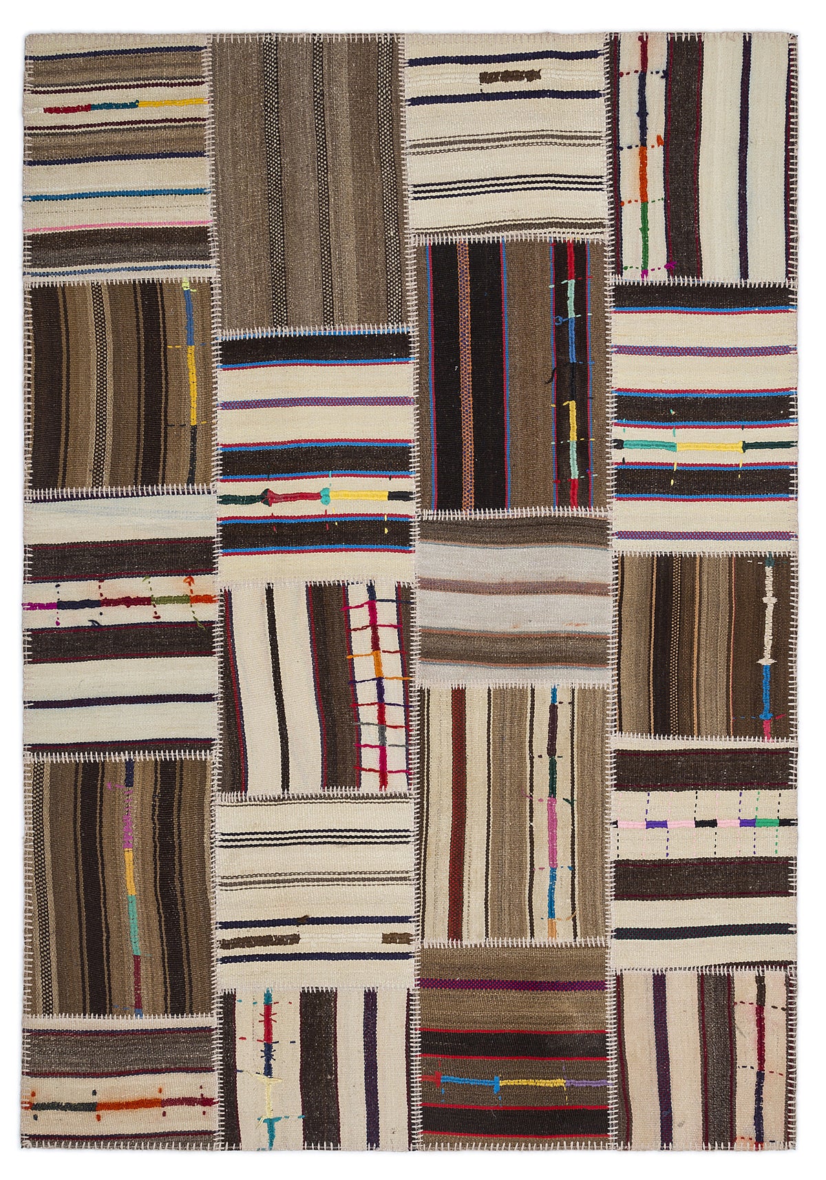 Striped Over Dyed Kilim Patchwork Unique Rug 5&#39;3&#39;&#39; x 7&#39;7&#39;&#39; ft 160 x 230 cm