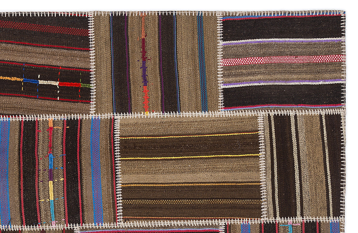 Striped Over Dyed Kilim Patchwork Unique Rug 5&#39;3&#39;&#39; x 7&#39;7&#39;&#39; ft 160 x 230 cm