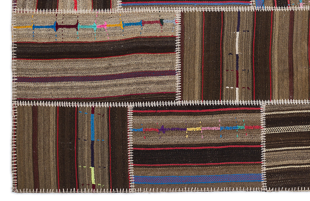 Striped Over Dyed Kilim Patchwork Unique Rug 5&#39;3&#39;&#39; x 7&#39;7&#39;&#39; ft 160 x 230 cm