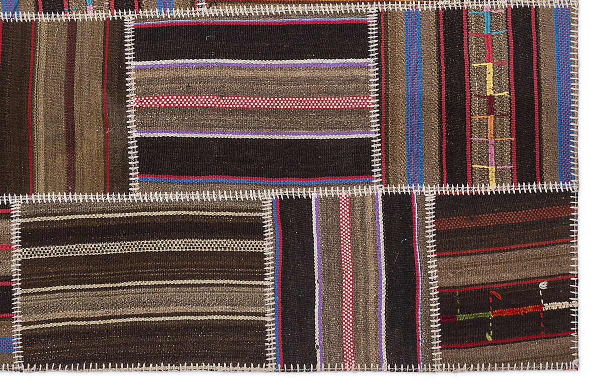 Striped Over Dyed Kilim Patchwork Unique Rug 5&#39;3&#39;&#39; x 7&#39;7&#39;&#39; ft 160 x 230 cm