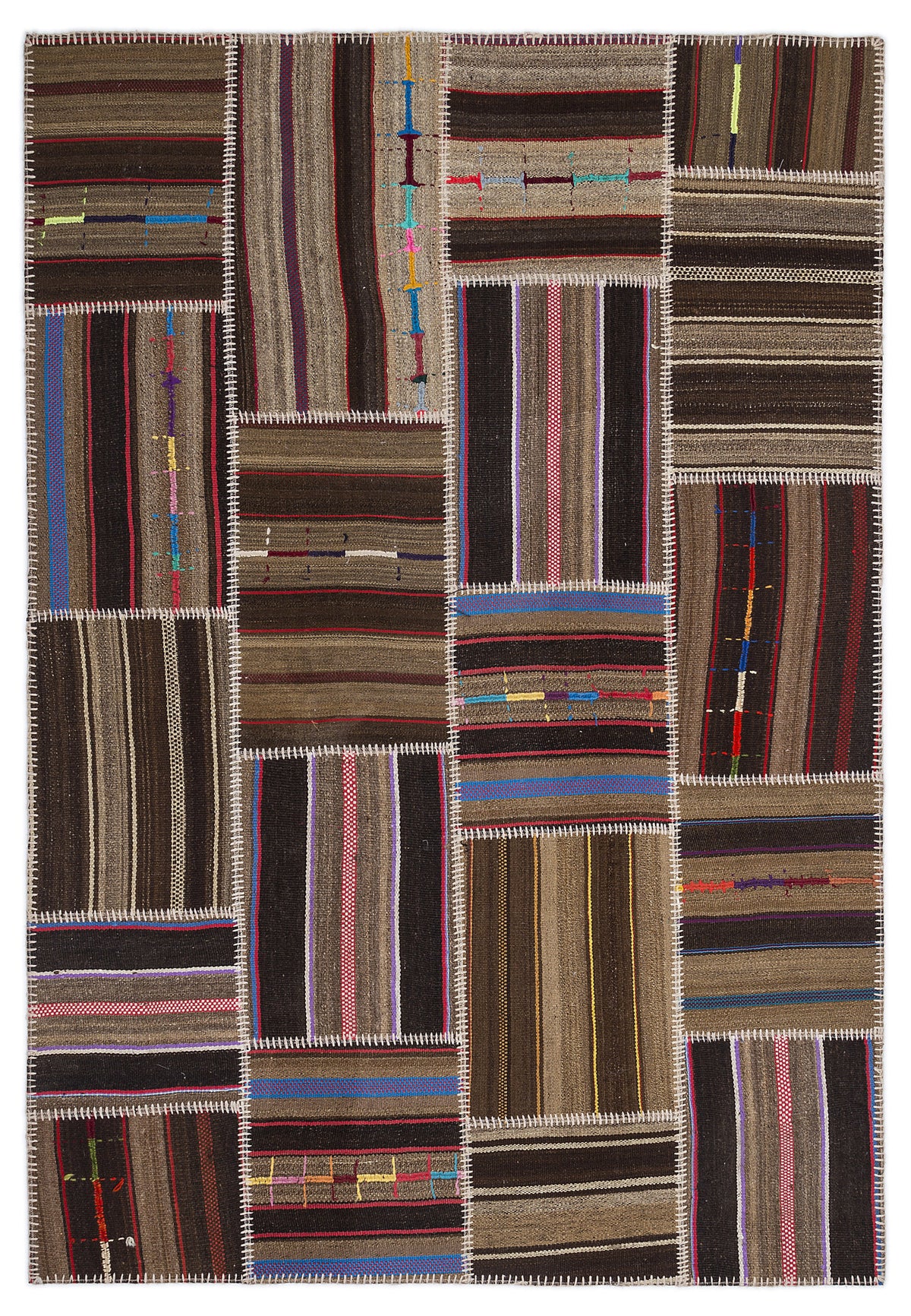 Striped Over Dyed Kilim Patchwork Unique Rug 5&#39;3&#39;&#39; x 7&#39;7&#39;&#39; ft 160 x 230 cm