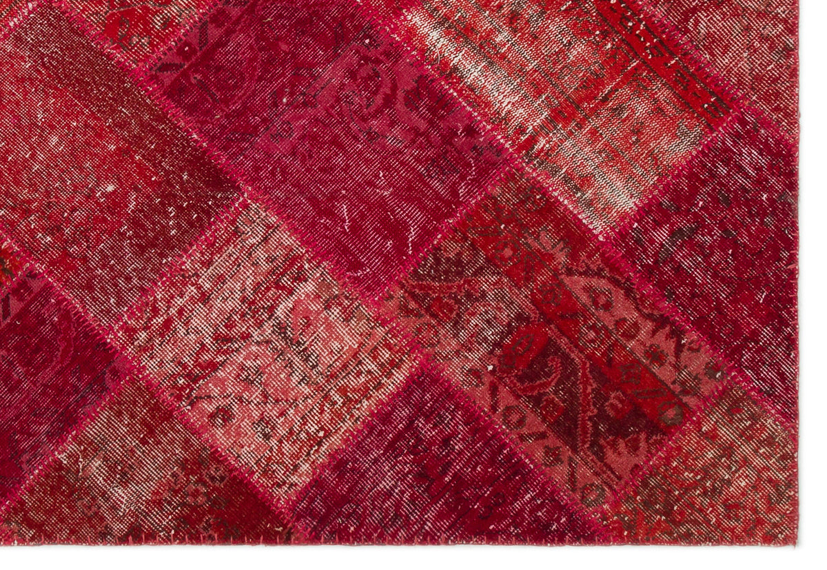 Red Over Dyed Patchwork Unique Rug 5&#39;3&#39;&#39; x 7&#39;7&#39;&#39; ft 160 x 230 cm