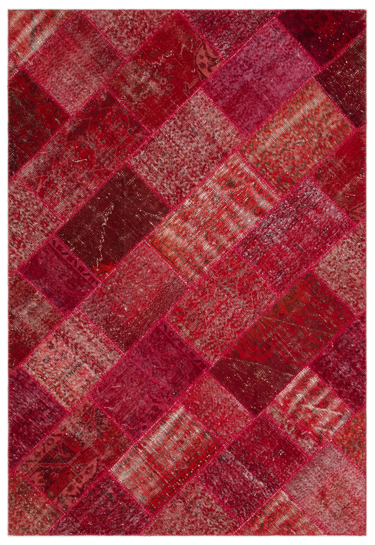 Red Over Dyed Patchwork Unique Rug 5&#39;3&#39;&#39; x 7&#39;7&#39;&#39; ft 160 x 230 cm