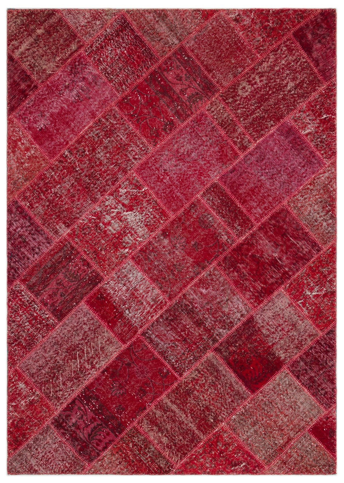 Red Over Dyed Patchwork Unique Rug 5&#39;3&#39;&#39; x 7&#39;7&#39;&#39; ft 160 x 230 cm