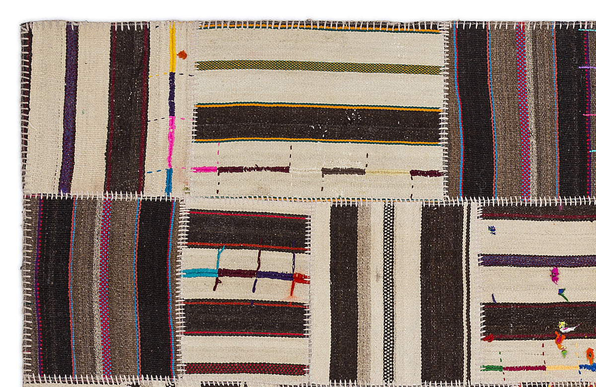 Striped Over Dyed Kilim Patchwork Unique Rug 5&#39;3&#39;&#39; x 7&#39;7&#39;&#39; ft 160 x 230 cm