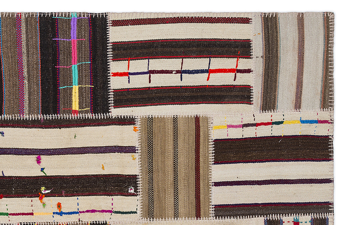 Striped Over Dyed Kilim Patchwork Unique Rug 5&#39;3&#39;&#39; x 7&#39;7&#39;&#39; ft 160 x 230 cm