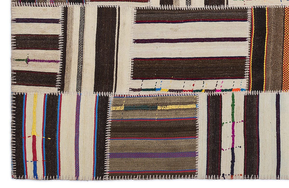 Striped Over Dyed Kilim Patchwork Unique Rug 5&#39;3&#39;&#39; x 7&#39;7&#39;&#39; ft 160 x 230 cm