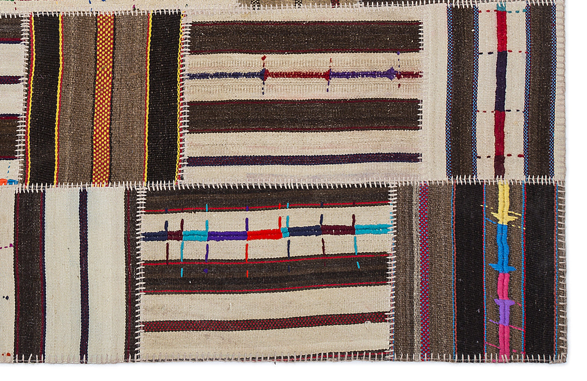 Striped Over Dyed Kilim Patchwork Unique Rug 5&#39;3&#39;&#39; x 7&#39;7&#39;&#39; ft 160 x 230 cm