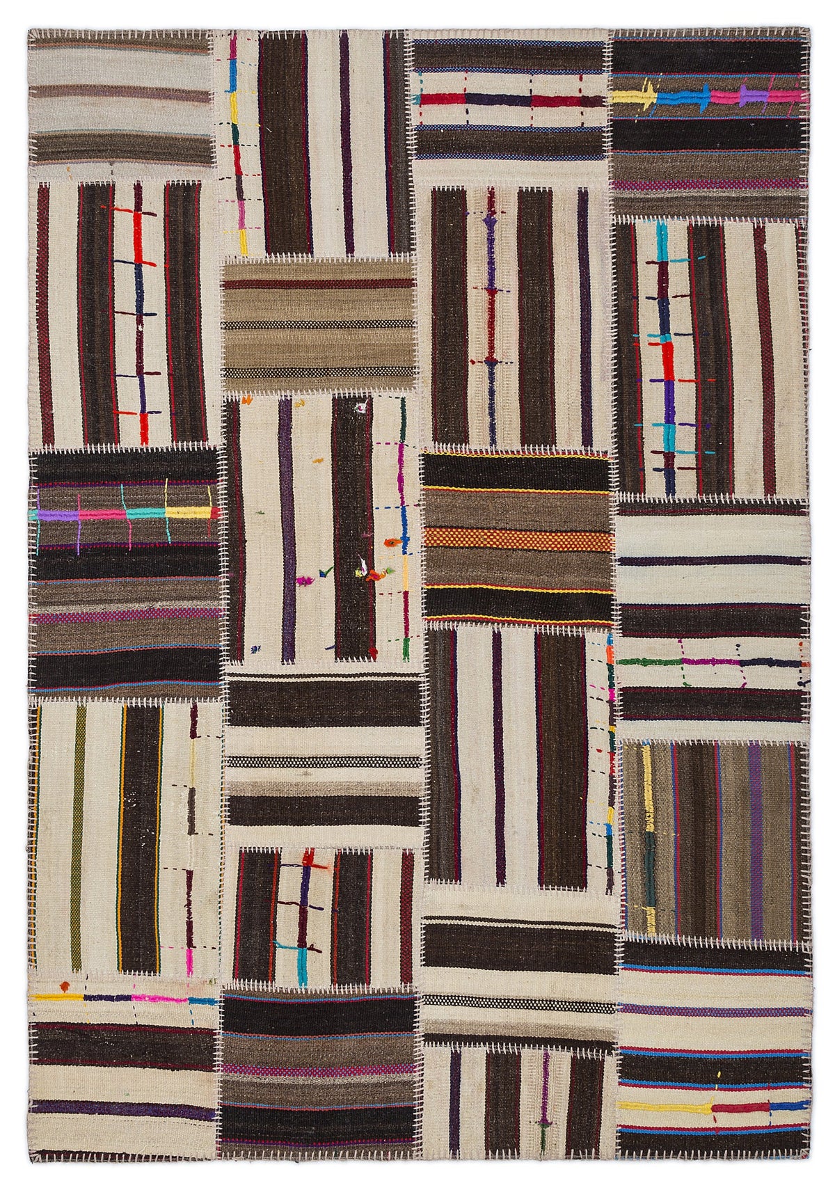 Striped Over Dyed Kilim Patchwork Unique Rug 5&#39;3&#39;&#39; x 7&#39;7&#39;&#39; ft 160 x 230 cm