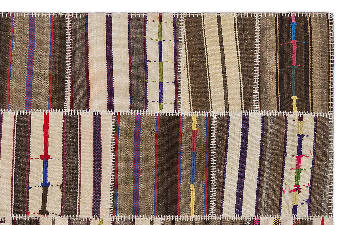 Striped Over Dyed Kilim Patchwork Unique Rug 5&#39;3&#39;&#39; x 7&#39;7&#39;&#39; ft 160 x 230 cm